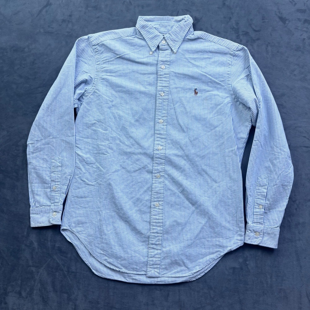 Polo Ralph Lauren Mens Blue White Striped Oxford Button Down Shirt Classic Fit M